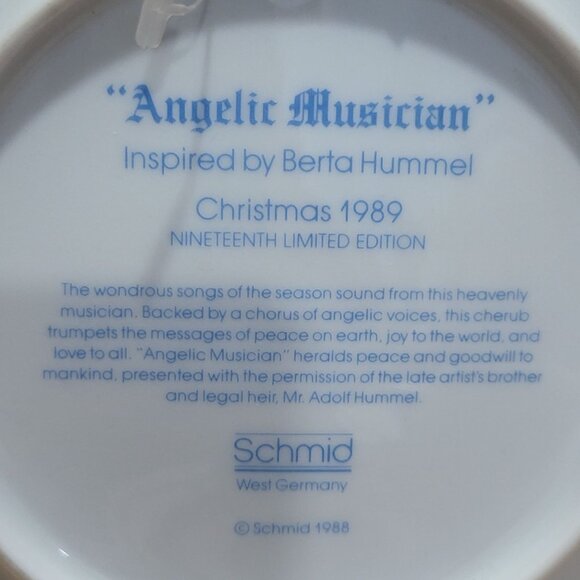 Schmid Hummel Christmas 1989 Angelic Musician Decorative Wall Hanging Plate - Picture 5 of 12